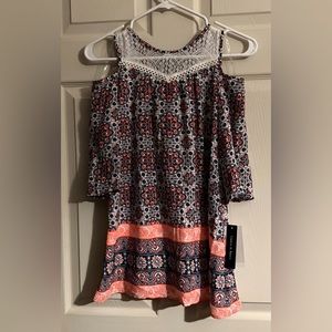 Violets & Roses dress, girls size 8, cold shoulder, NWT, Navy, white, orange